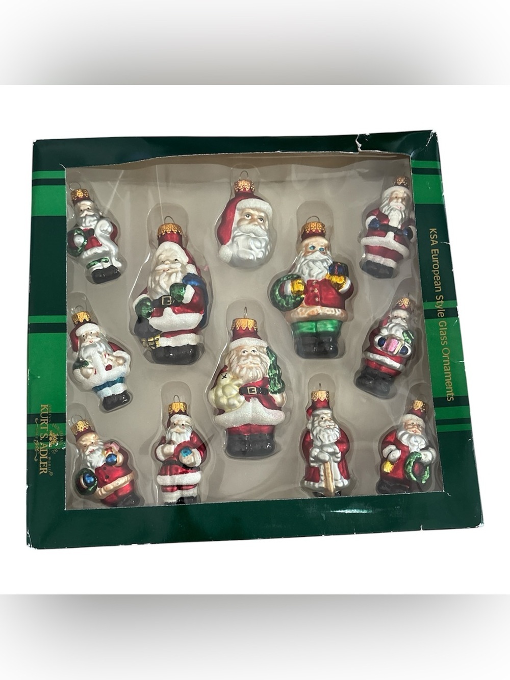 Kurt S Adler Christmas Santa Glass Ornaments Set - Red and White Holiday Decor